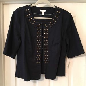 Charter Club Navy Blue Gold Riveted Denim Jacket